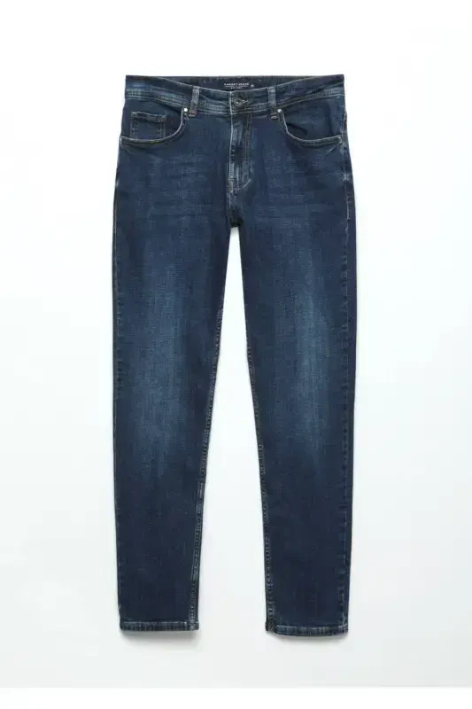 Кўк рангли, юпқа, Slim Fit кесишдаги, пахта аралаш деним шим - 6