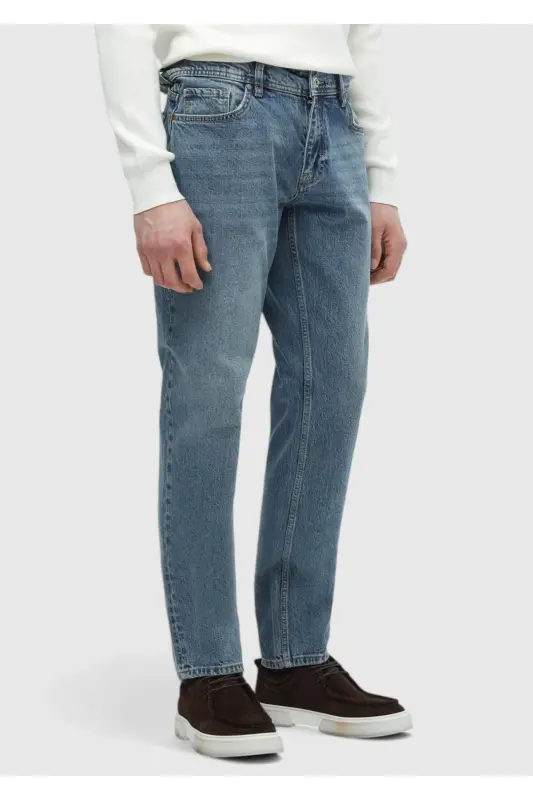 Кўк рангли оддий Regular Fit Деним 100% пахтали шим - 3
