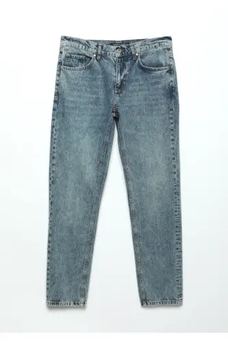 Кўк рангли оддий Regular Fit Деним 100% пахтали шим - 7