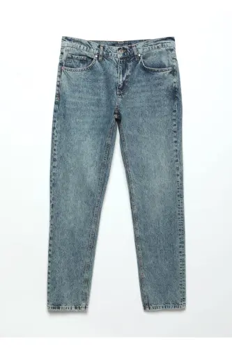 Кўк рангли оддий Regular Fit Деним 100% пахтали шим - 7