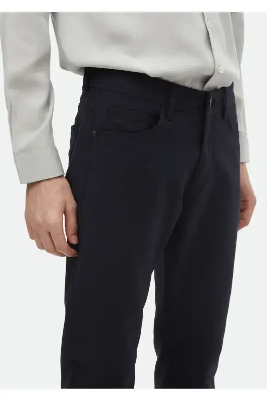 Кўк рангли, оддий тўқима, Regular Fit, Casual, пахта аралаш шим - 4