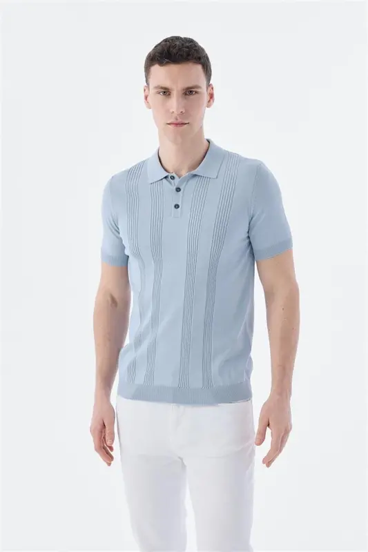 Кўк рангли Slim Fit нақшли поло футболка - 2