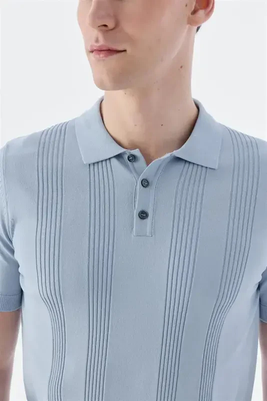 Кўк рангли Slim Fit нақшли поло футболка - 3