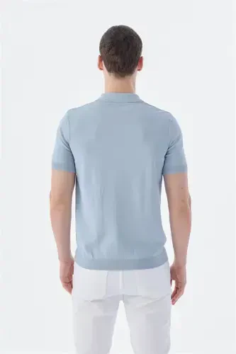 Кўк рангли Slim Fit нақшли поло футболка - 4