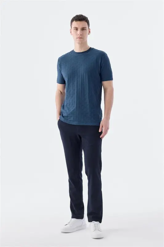 Кўк рангли Slim Fit трико велосипед ёқаси футболка - 2
