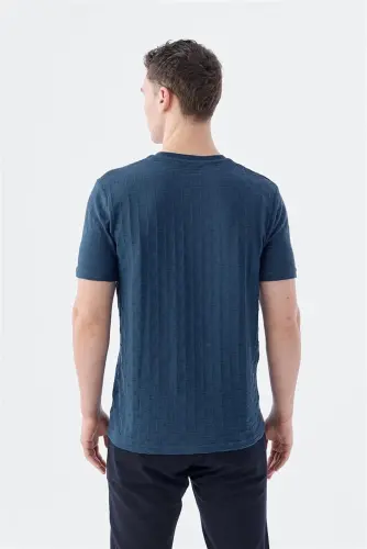 Кўк рангли Slim Fit трико велосипед ёқаси футболка - 4