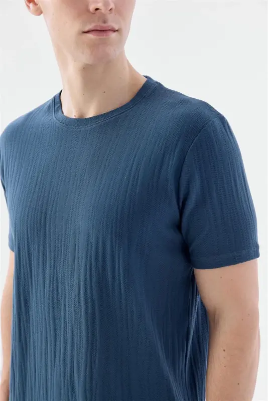 Кўк рангли Slim Fit велосипед ёқаси футболка - 3