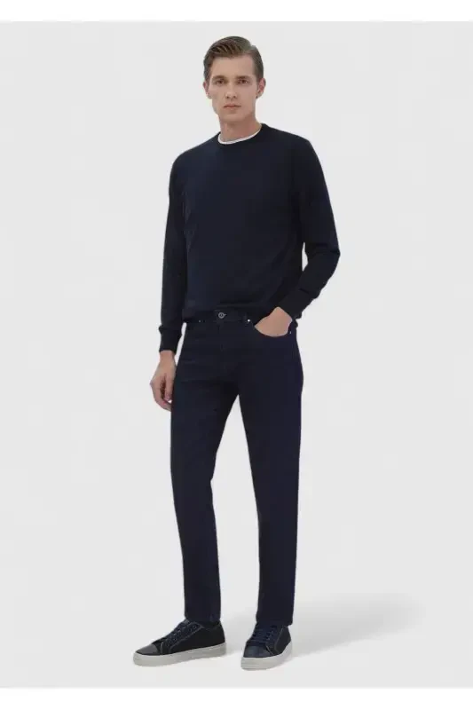 Кўк рангли, тўғри кесикли, Slim Fit, пахта аралашқан джинси шим - RAMSEY