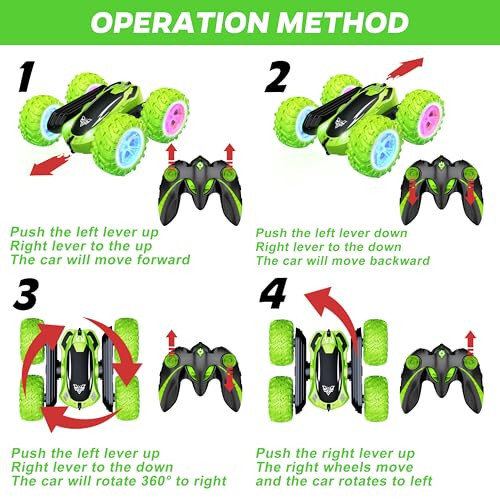 KKONES Uzaktan Kumandalı Araba, 2.4GHz Elektrikli Yarış Dublör Arabası, Çift Taraflı 360° Dönen Dönüş, LED Farlar RC 4WD Yüksek Hızlı Off Road 3 4 5 6 7 8-12 Yaş Arası Erkek Çocuk Oyuncakları İçin Hediye (Yeşil) - 3