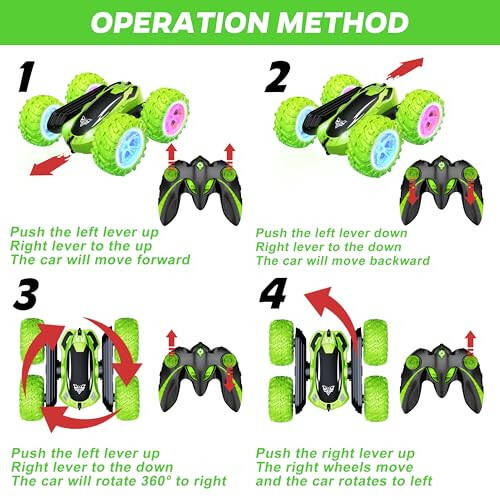 KKONES Remote Control Car, 2.4GHz Electric Race Stunt Car, Double Sided 360° Rolling Rotating Rotation, LED Headlights RC 4WD High Speed Off Road Gift for 3 4 5 6 7 8-12 Year Old Boy Toys (Green) - 3