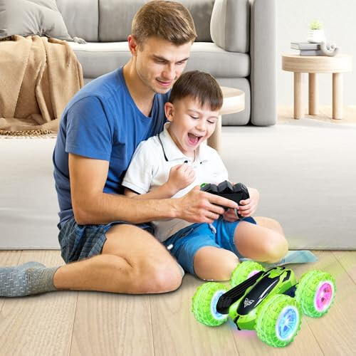 KKONES Remote Control Car, 2.4GHz Electric Race Stunt Car, Double Sided 360° Rolling Rotating Rotation, LED Headlights RC 4WD High Speed Off Road Gift for 3 4 5 6 7 8-12 Year Old Boy Toys (Green) - 6