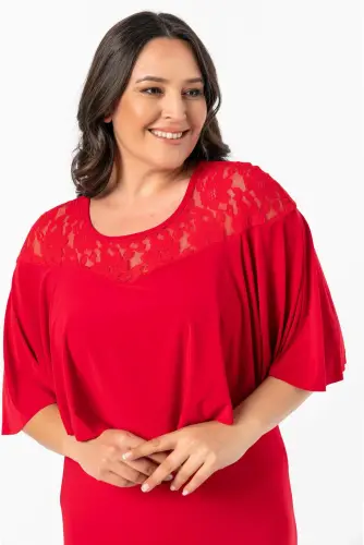 KL792 Lace Plus Size Maxi Evening Dress Red - 4