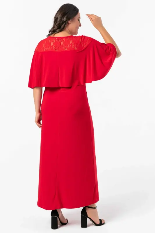 KL792 Lace Plus Size Maxi Evening Dress Red - 5