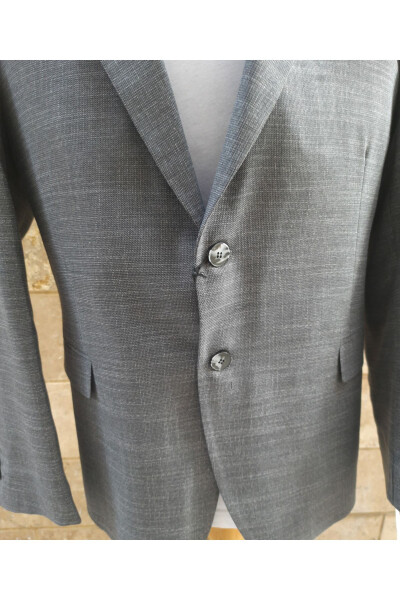 KLASİK 2 DÜĞMELİ ÇİFT YIRTMAÇ BLAZER CEKET-GRİ - 3