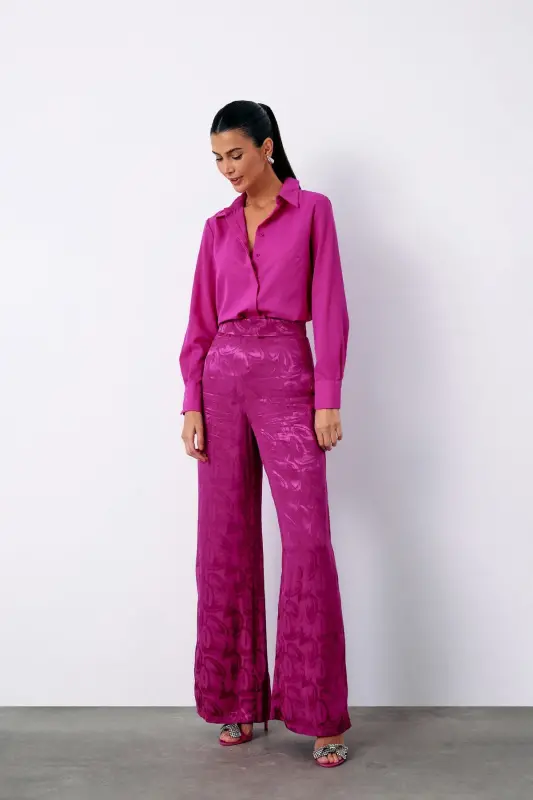 Klasik Düz Gömlek - Fuşya-FUŞYA - 3