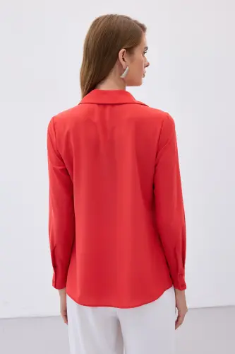 Klasik Düz Gömlek - Kırmızı-KIRMIZI - 8