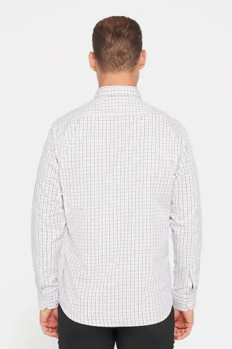 Klasik Fit Uzun Kollu İnce Çizgili Pamuklu Kravatlık Yaka Erkek Gömlek-Multi - 5