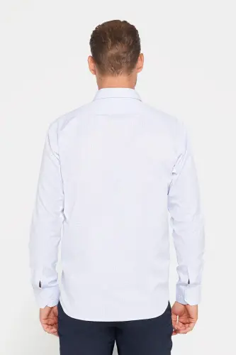 Klasik Fit Uzun Kollu İnce Çizgili Pamuklu Kravatlık Yaka Erkek Gömlek-Multi2 - 5