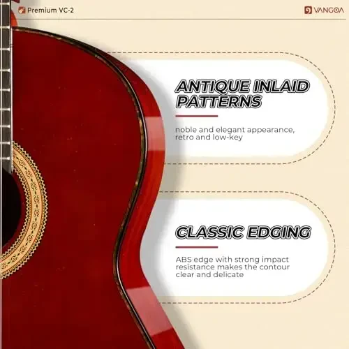 Classical Guitar Full Size 4/4 Spanish Style Classical Guitarra, 39 Inch Nylon Strings Guitar Ideal for Beginner Adults, Solid Rosewood Red, by Vangoa - 3