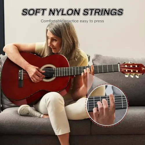 Classical Guitar Full Size 4/4 Spanish Style Classical Guitarra, 39 Inch Nylon Strings Guitar Ideal for Beginner Adults, Solid Rosewood Red, by Vangoa - 4