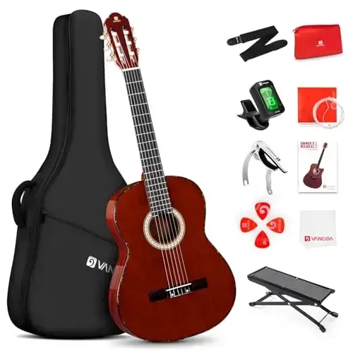 Classical Guitar Full Size 4/4 Spanish Style Classical Guitarra, 39 Inch Nylon Strings Guitar Ideal for Beginner Adults, Solid Rosewood Red, by Vangoa - VANGOA