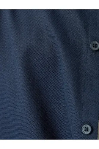 Klasik Gömlek Slim Fit Uzun Kollu Yarım İtalyan Yaka Pamuk Karışımlı - Lacivert - 6