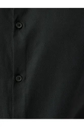 Klasik Gömlek Slim Fit Uzun Kollu Yarım İtalyan Yaka Pamuk Karışımlı - Siyah - 6