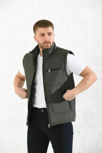 Klasik Kesim Kapitone Şişme Yelek Içi Polarlı Baba Yeleği - haki yeşil - 3