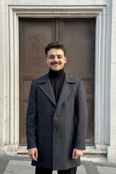 Regular Fit Balıksırtı Antrasit Kruvaze Yaka Kaşe Kaban-KAPALI GRİ - KARADAĞLI