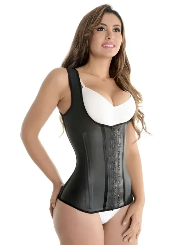 Fajas Colombianas Reductoras Chaleco Latex | Waist Cincher Trainer Vest Corset | 2 Hooks Black 202B2- - 1