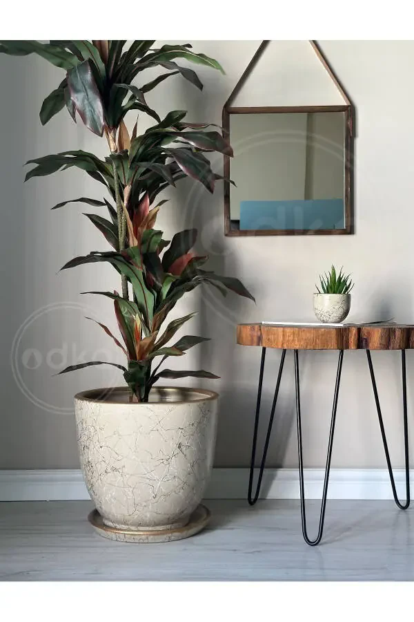 20litre Klasik Saksı Tabaklı 30cmx30cm Lily Taş Gold Beyaz-Taş - 1