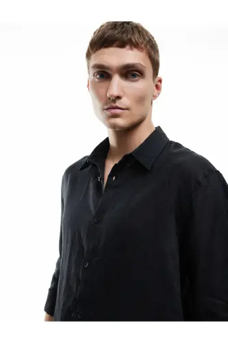 Klasik Yaka Regular Fit Uzun Kollu Keten Gömlek-142329 - KOTON (1)