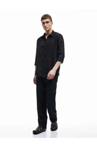 Klasik Yaka Regular Fit Uzun Kollu Keten Gömlek - 142329 