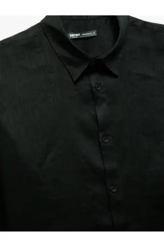 Klasik Yaka Regular Fit Uzun Kollu Keten Gömlek-142329 - 6
