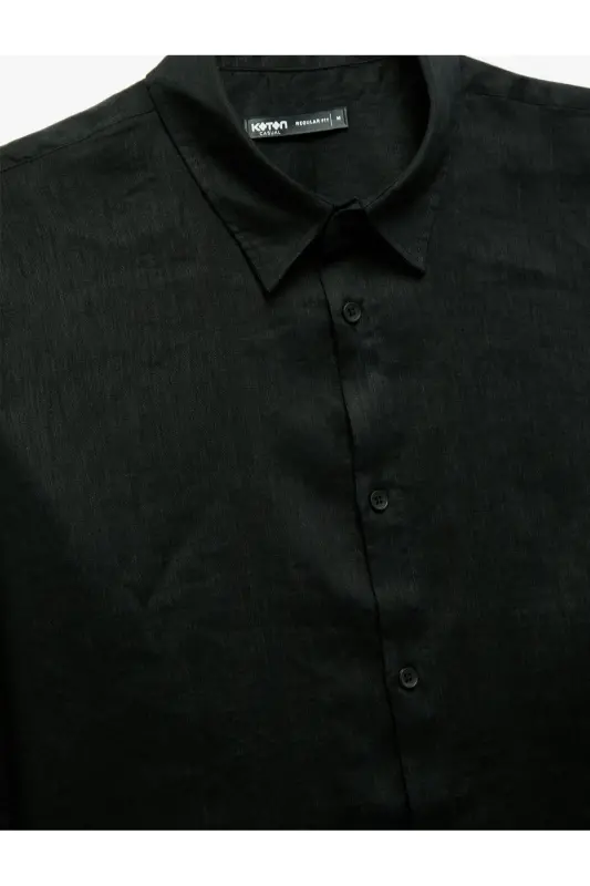 Klasik Yaka Regular Fit Uzun Kollu Keten Gömlek-142329 - 6