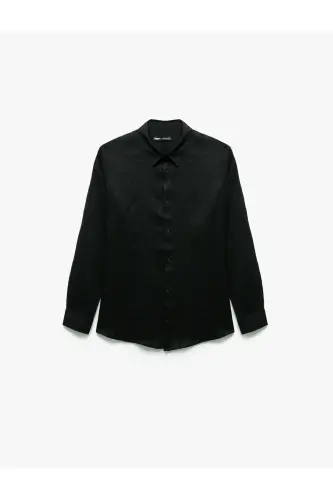 Klasik Yaka Regular Fit Uzun Kollu Keten Gömlek - 142329 - 4