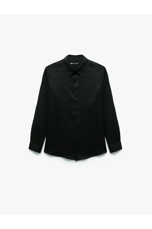 Klasik Yaka Regular Fit Uzun Kollu Keten Gömlek - 142329 - 4
