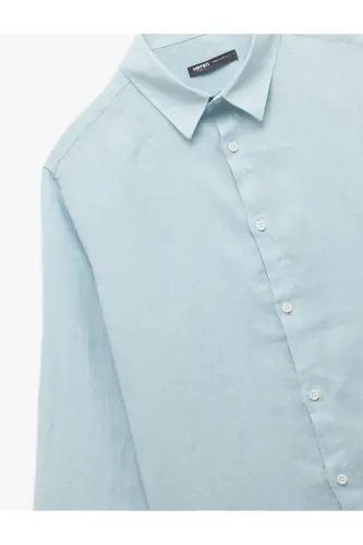Klasik Yaka Regular Fit Uzun Kollu Keten Gömlek-142335 - 5