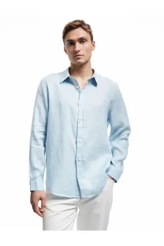 Klasik Yaka Regular Fit Uzun Kollu Keten Gömlek-142335 - 1