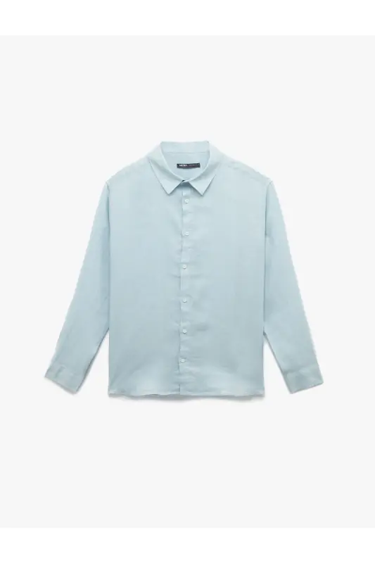 Klasik Yaka Regular Fit Uzun Kollu Keten Gömlek-142335 - 3