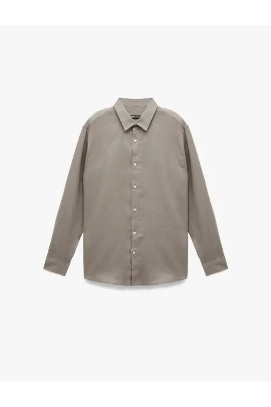 Klasik Yaka Regular Fit Uzun Kollu Keten Gömlek - 521 - 3