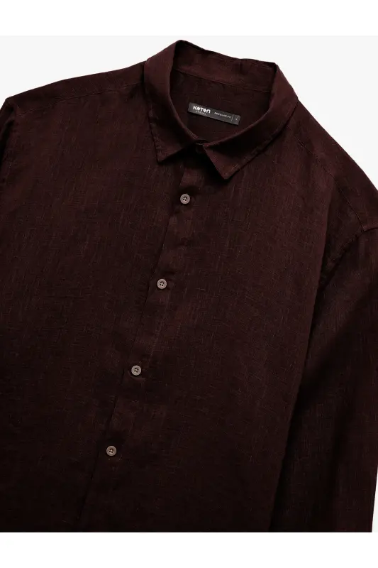 Klasik Yaka Regular Fit Uzun Kollu Keten Gömlek-918 - 5