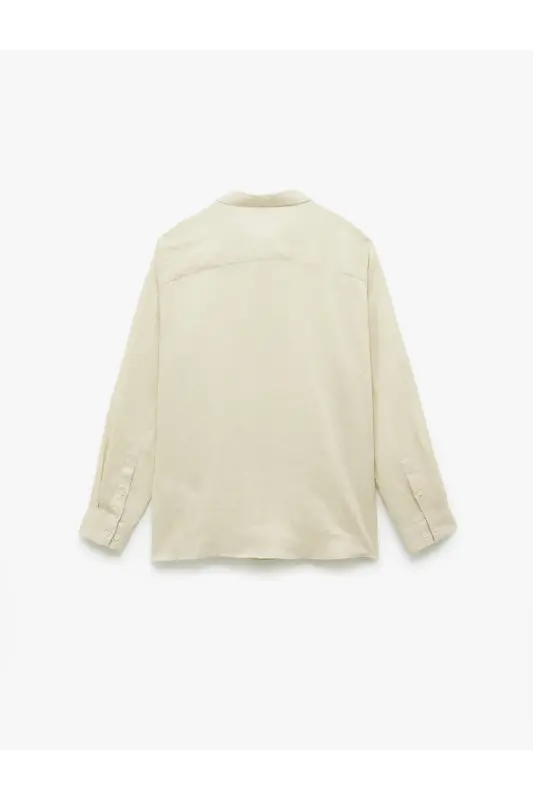 Klasik Yaka Regular Fit Uzun Kollu Keten Gömlek-Ekru - 4