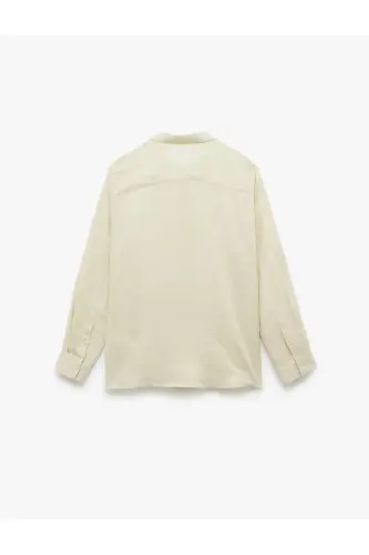 Klasik Yaka Regular Fit Uzun Kollu Keten Gömlek-Ekru - 4