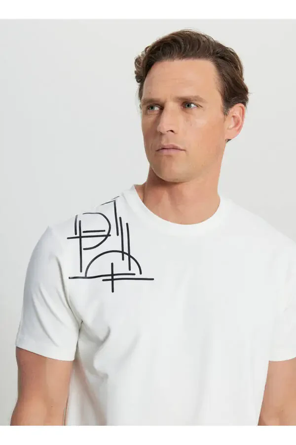 Классическая футболка Altınyıldız с круглым вырезом, принтом, экрю, мужская ACE091252401_EKR - 4