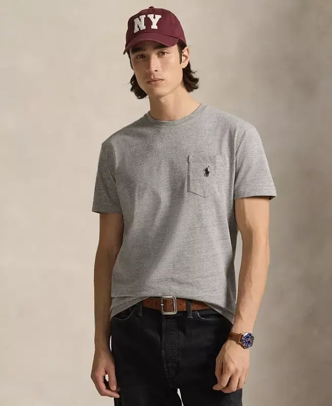 Классическая мужская футболка с круглым вырезом и карманом - POLO RALPH LAUREN
