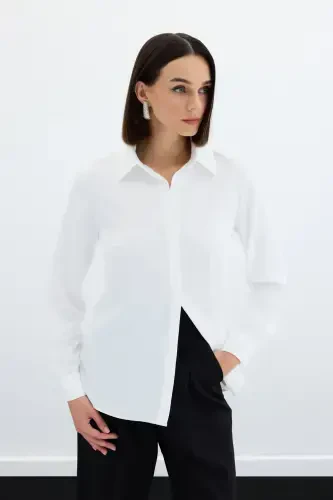 Классическая однотонная рубашка - Экри - SATEEN (1)