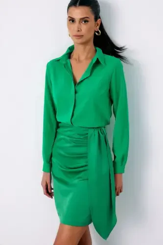 Классическая однотонная рубашка - Зелёная - SATEEN (1)