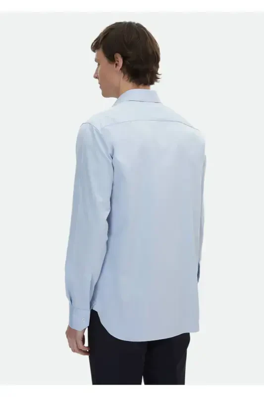 Классическая рубашка из 100% хлопка, голубая в полоску, регулярной посадки. - 7