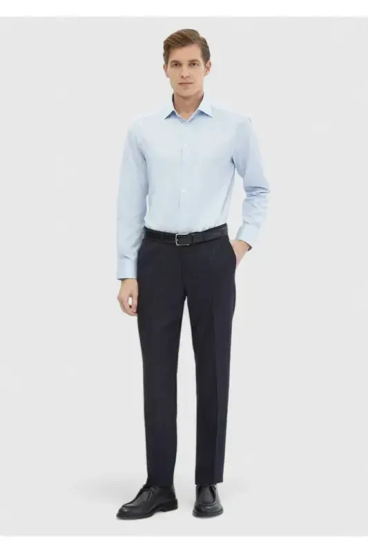 Классическая рубашка из 100% хлопка, регулярного кроя, с синим рисунком. - 2